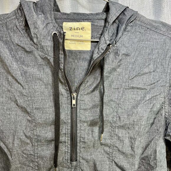 ZINE Windbreaker Light Pullover Jacket Men's M 1/2 Zip Hooded Gray - Picture 2 of 8